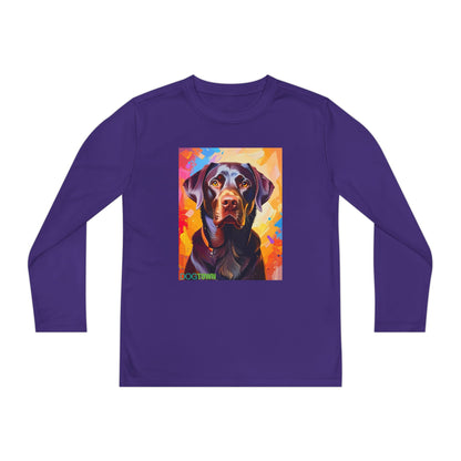 Pup Art Canvas - Kid's Sport Long Sleeve Tee (Chocolate Lab)