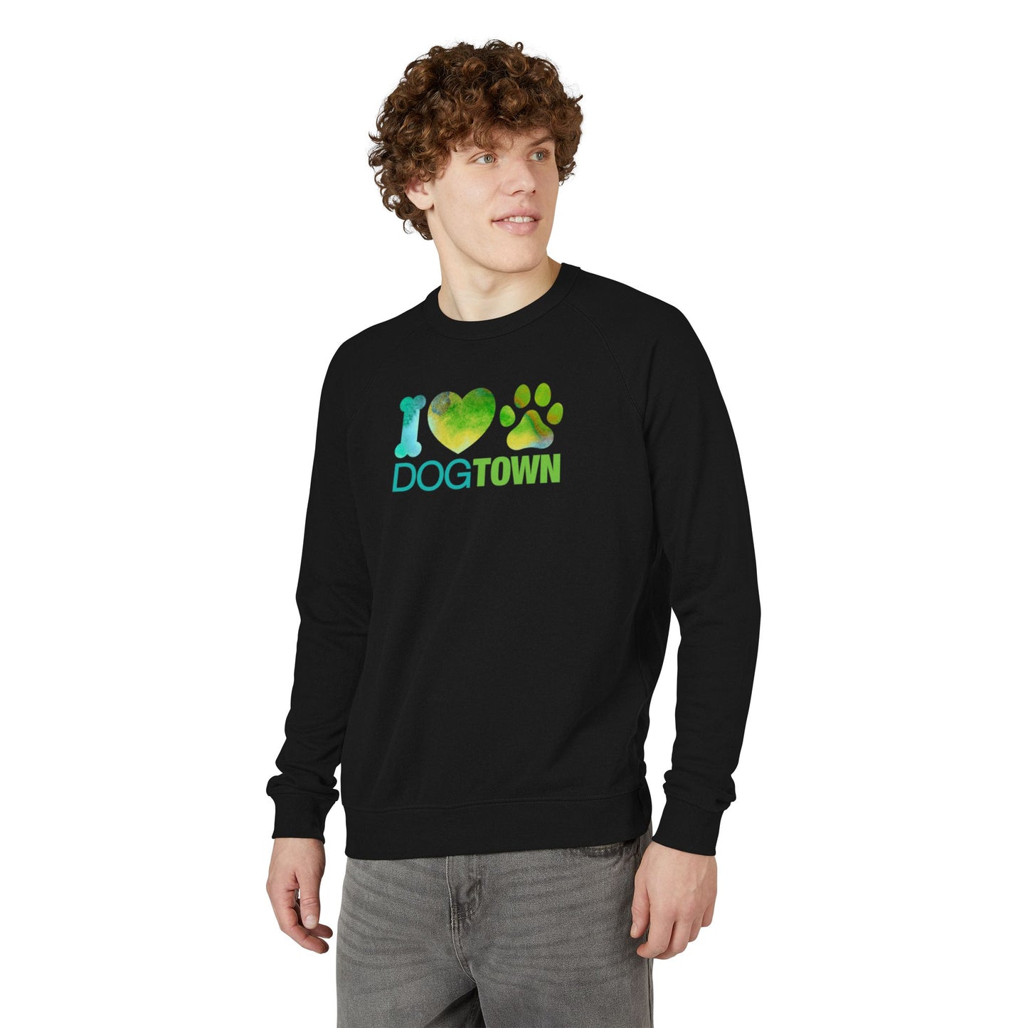 Dogtown "I Heart Paw" Unisex Raglan Cozy Crewneck Sweatshirt