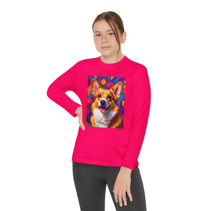 Pup Art Canvas - Kid's Sport Long Sleeve Tee (Corgi)