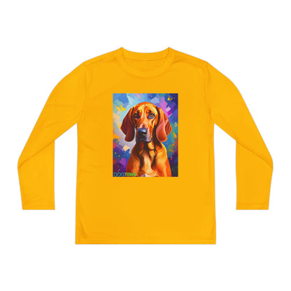 Pup Art Canvas - Kid's Sport Long Sleeve Tee (Redbone Coonhound)