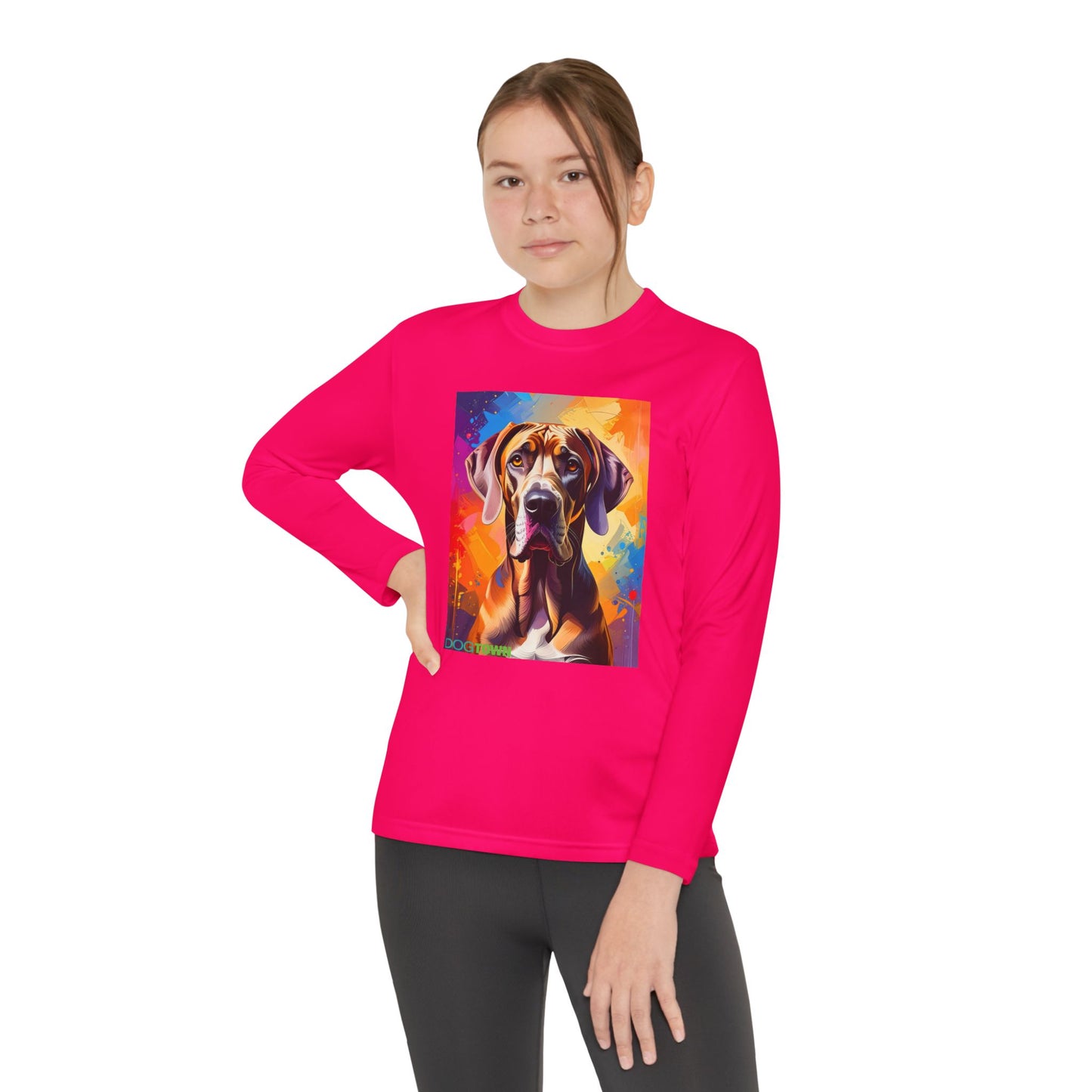 Pup Art Canvas - Kid's Sport Long Sleeve Tee (Great Dane)