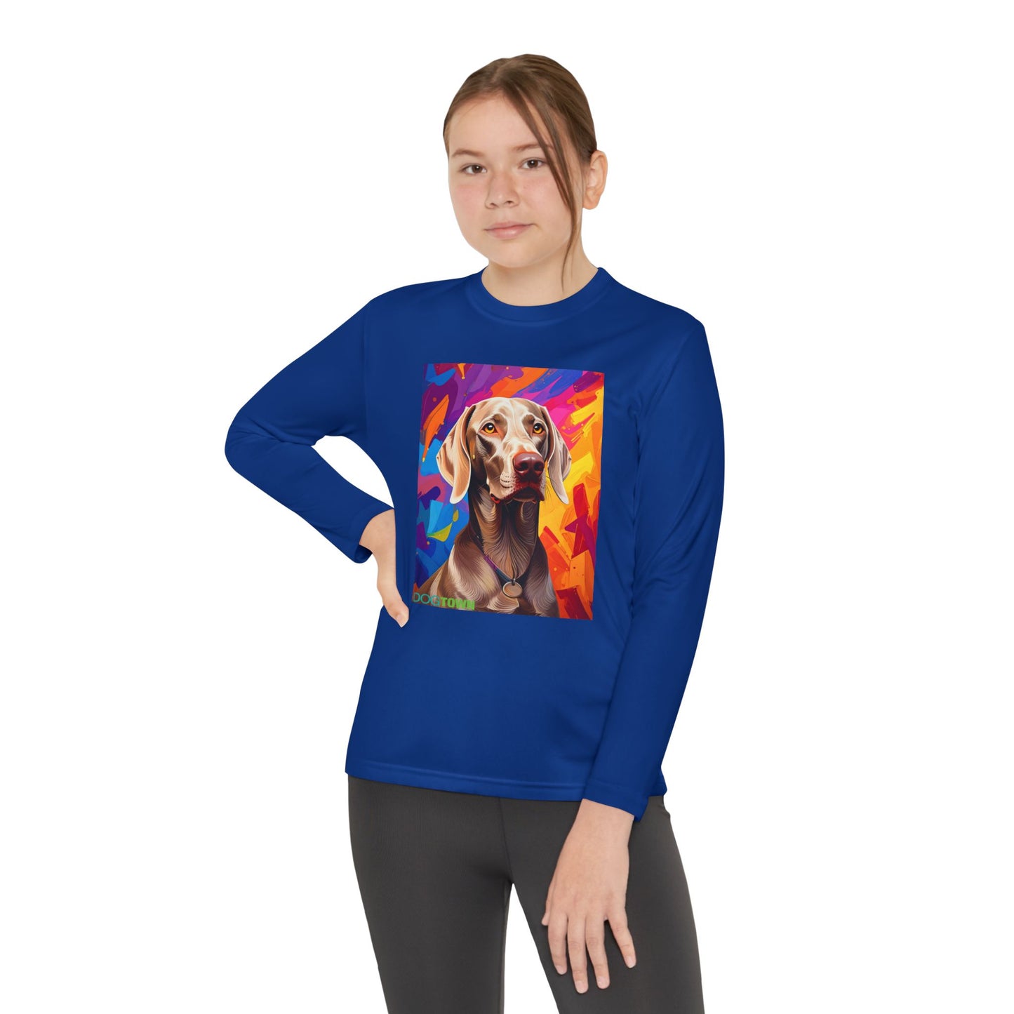 Pup Art Canvas - Kid's Sport Long Sleeve Tee (Weimaraner)