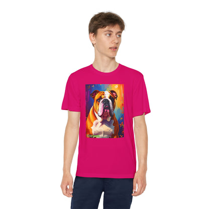 Pup Art Canvas - Kid's Sport Short Sleeve Tee (English Bulldog)