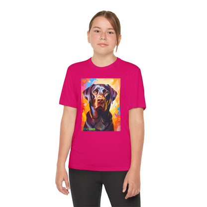 Pup Art Canvas - Kid's Sport Short Sleeve Tee (Chocolate Lab)