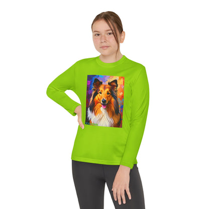 Pup Art Canvas - Kid's Sport Long Sleeve Tee (Sheltie - Shetland Sheepdog)