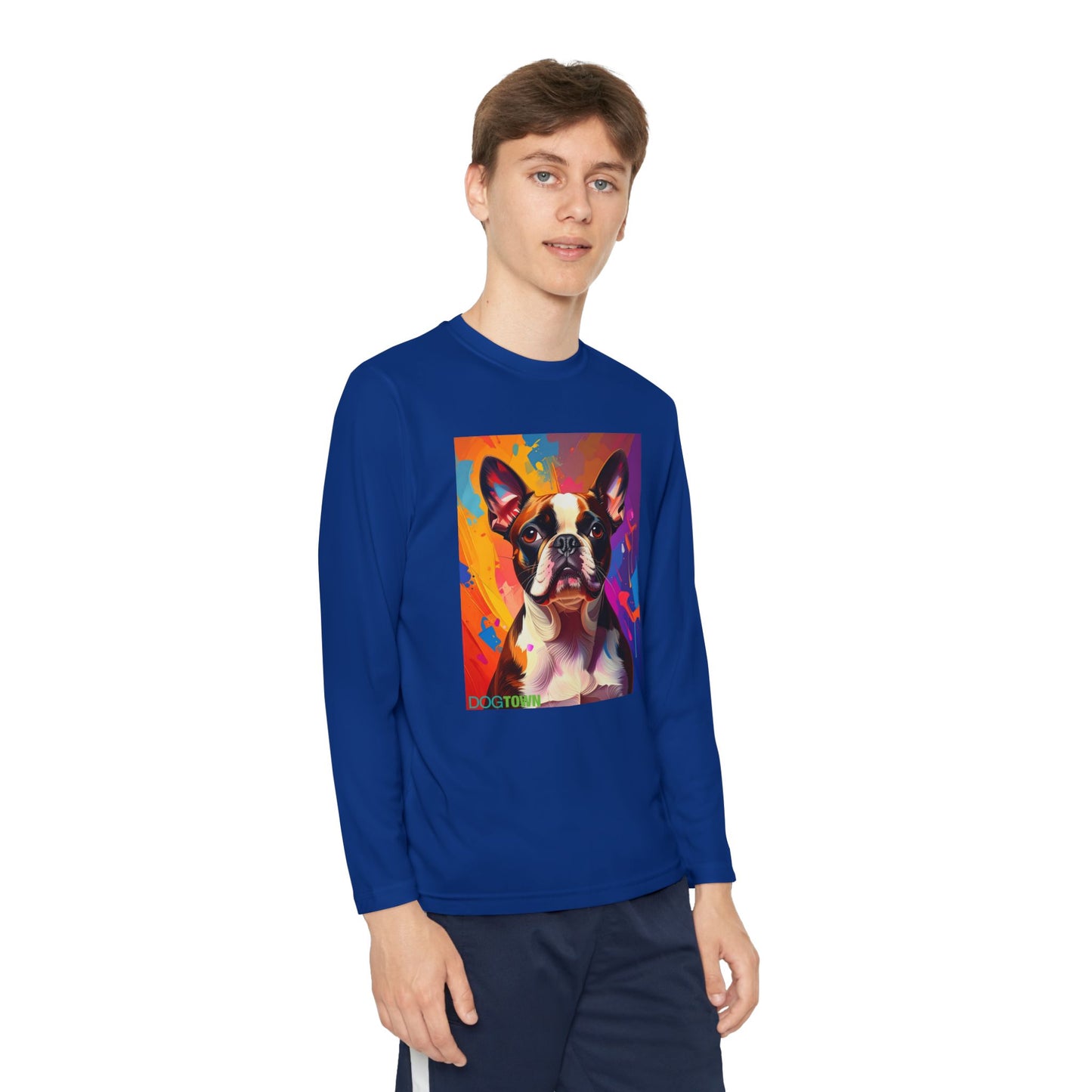 Pup Art Canvas - Kid's Sport Long Sleeve Tee (Boston Terrier)