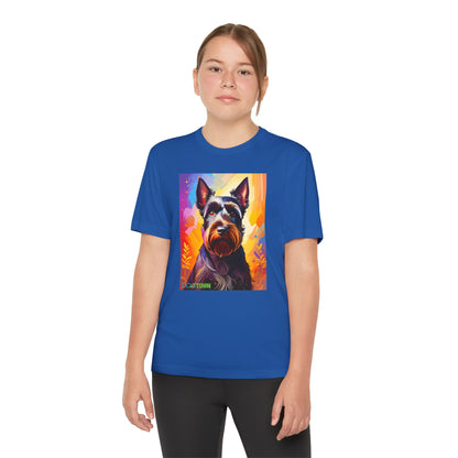 Pup Art Canvas - Kid's Sport Short Sleeve Tee (Scottish Terrier)
