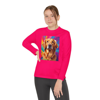 Pup Art Canvas - Kid's Sport Long Sleeve Tee (Golden Retriever)