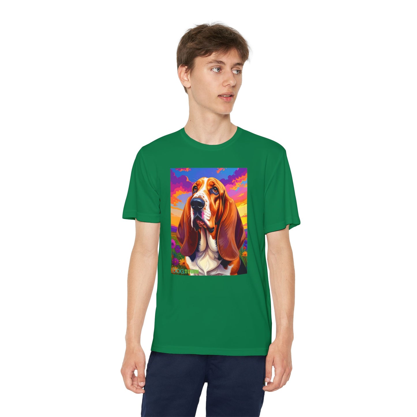 Pup Art Canvas - Kid's Sport Short Sleeve Tee (Basset Hound)