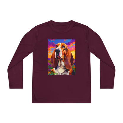 Pup Art Canvas - Kid's Sport Long Sleeve Tee (Basset Hound)