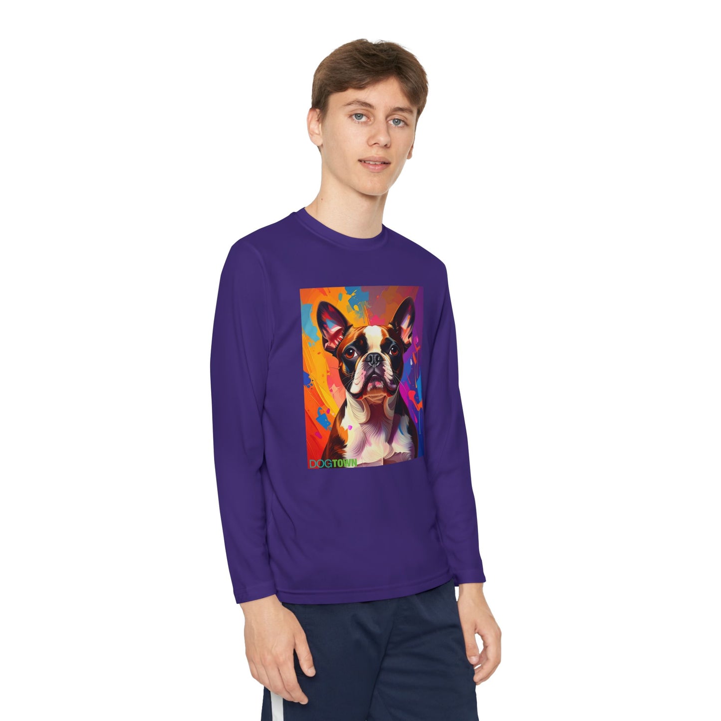 Pup Art Canvas - Kid's Sport Long Sleeve Tee (Boston Terrier)