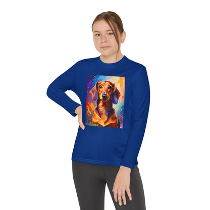 Pup Art Canvas - Kid's Sport Long Sleeve Tee (Dachshund)