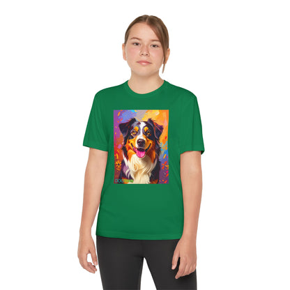 Pup Art Canvas - Kid's Sport Short Sleeve Tee (Australian Shepherd)