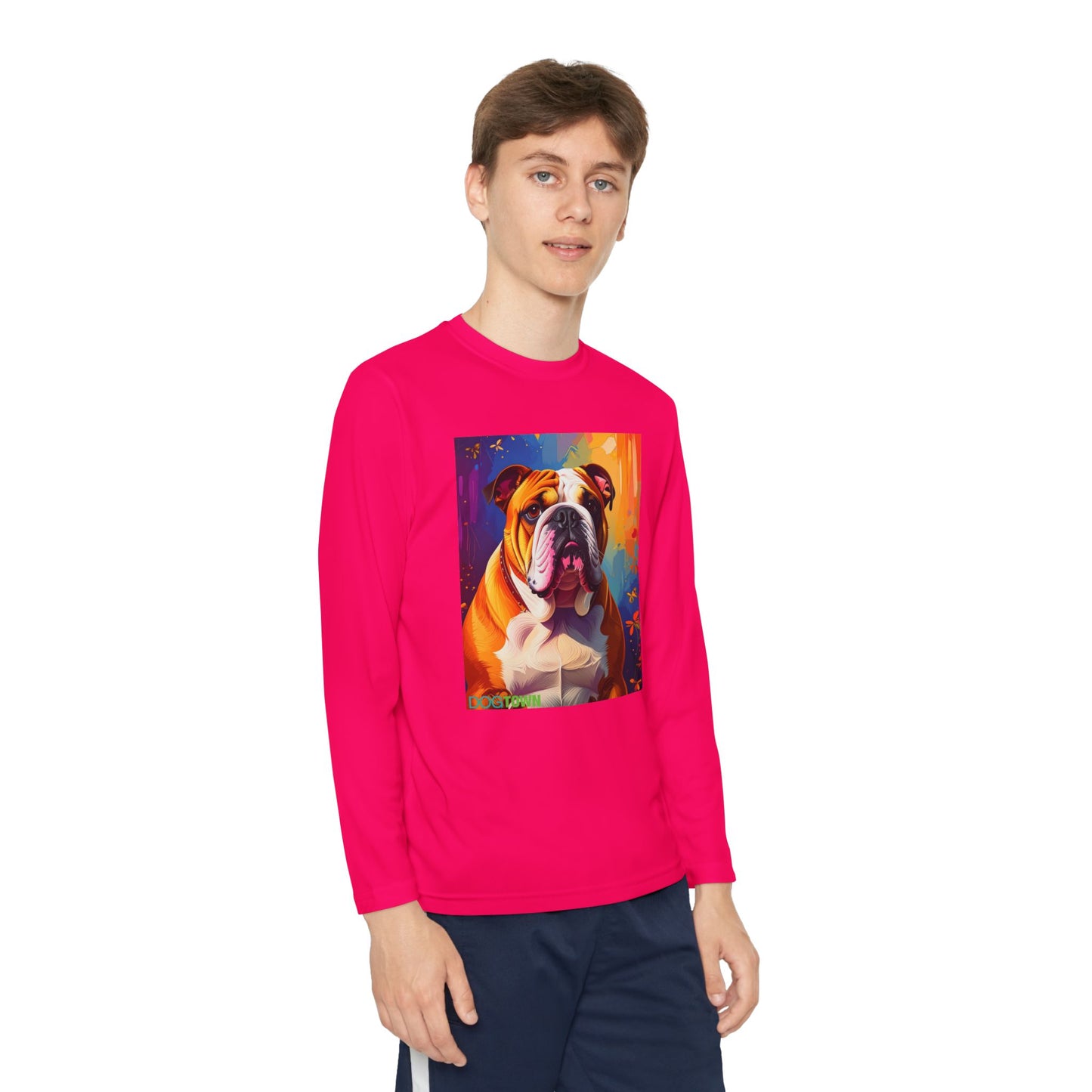 Pup Art Canvas - Kid's Sport Long Sleeve Tee (English Bulldog)