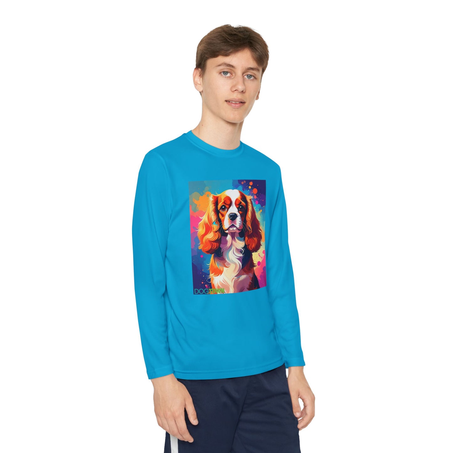 Pup Art Canvas - Kid's Sport Long Sleeve Tee (Cavalier King Charles Spaniel)