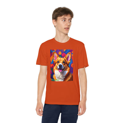Pup Art Canvas - Kid's Sport Short Sleeve Tee (Corgi)
