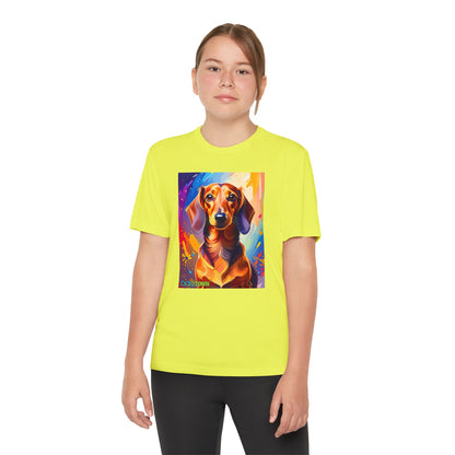 Pup Art Canvas - Kid's Sport Short Sleeve Tee (Dachshund)