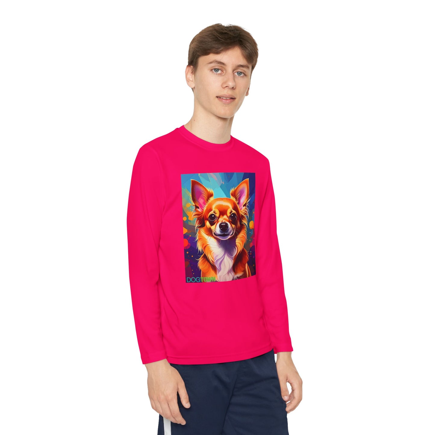 Pup Art Canvas - Kid's Sport Long Sleeve Tee (Chihuahua)