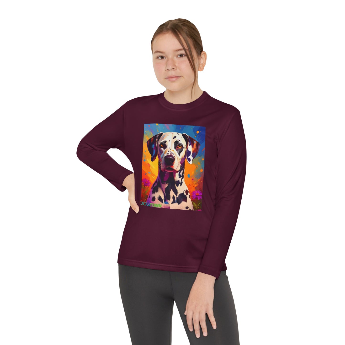 Pup Art Canvas - Kid's Sport Long Sleeve Tee (Dalmatian)