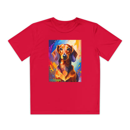 Pup Art Canvas - Kid's Sport Short Sleeve Tee (Dachshund)