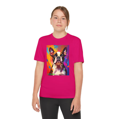 Pup Art Canvas - Kid's Sport Short Sleeve Tee (Boston Terrier)