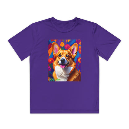 Pup Art Canvas - Kid's Sport Short Sleeve Tee (Corgi)
