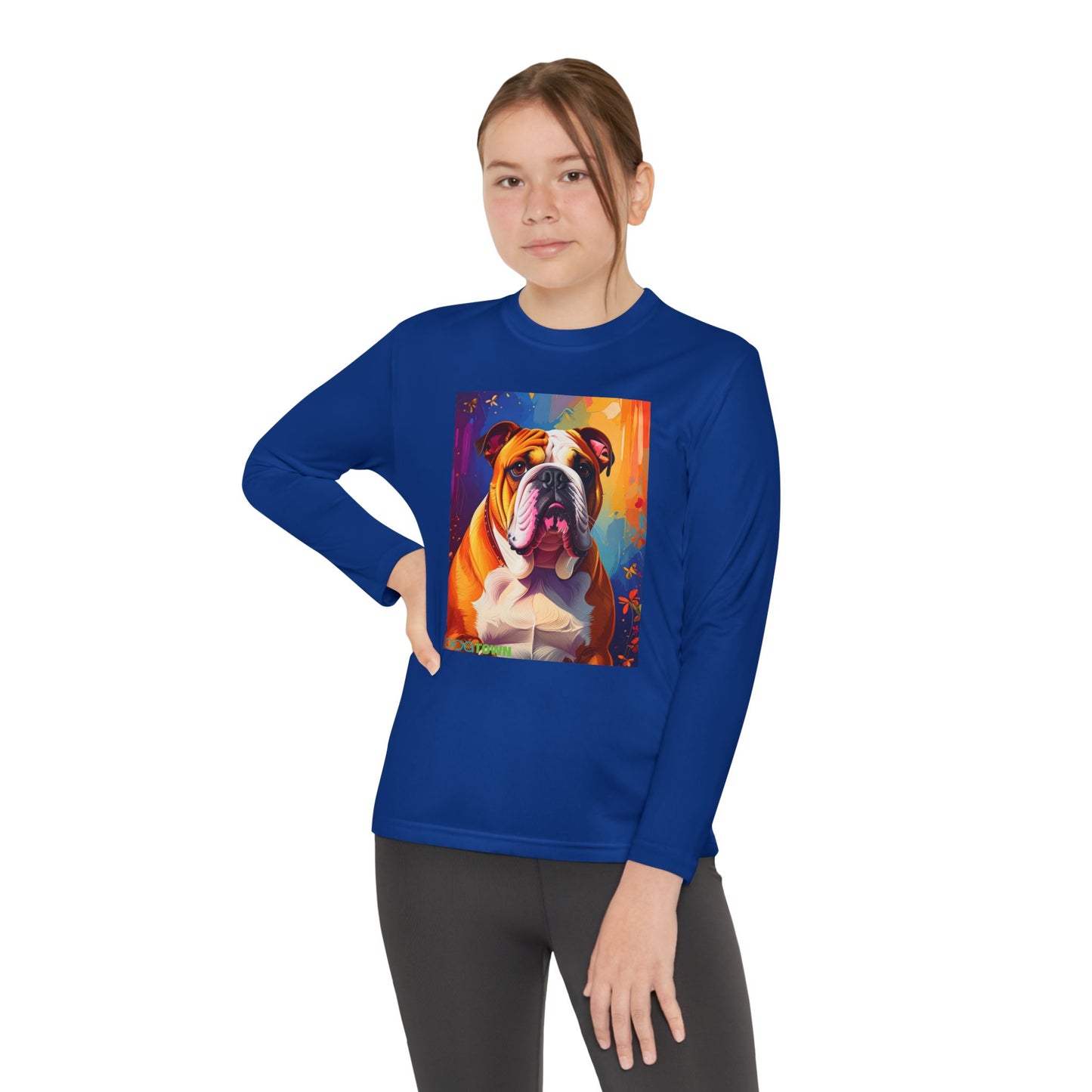 Pup Art Canvas - Kid's Sport Long Sleeve Tee (English Bulldog)
