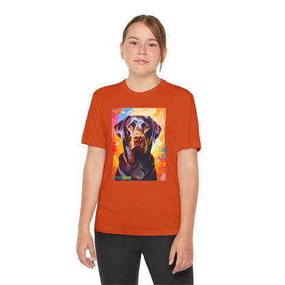 Pup Art Canvas - Kid's Sport Short Sleeve Tee (Chocolate Lab)