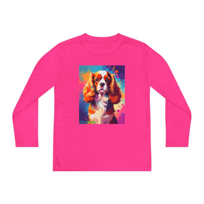 Pup Art Canvas - Kid's Sport Long Sleeve Tee (Cavalier King Charles Spaniel)