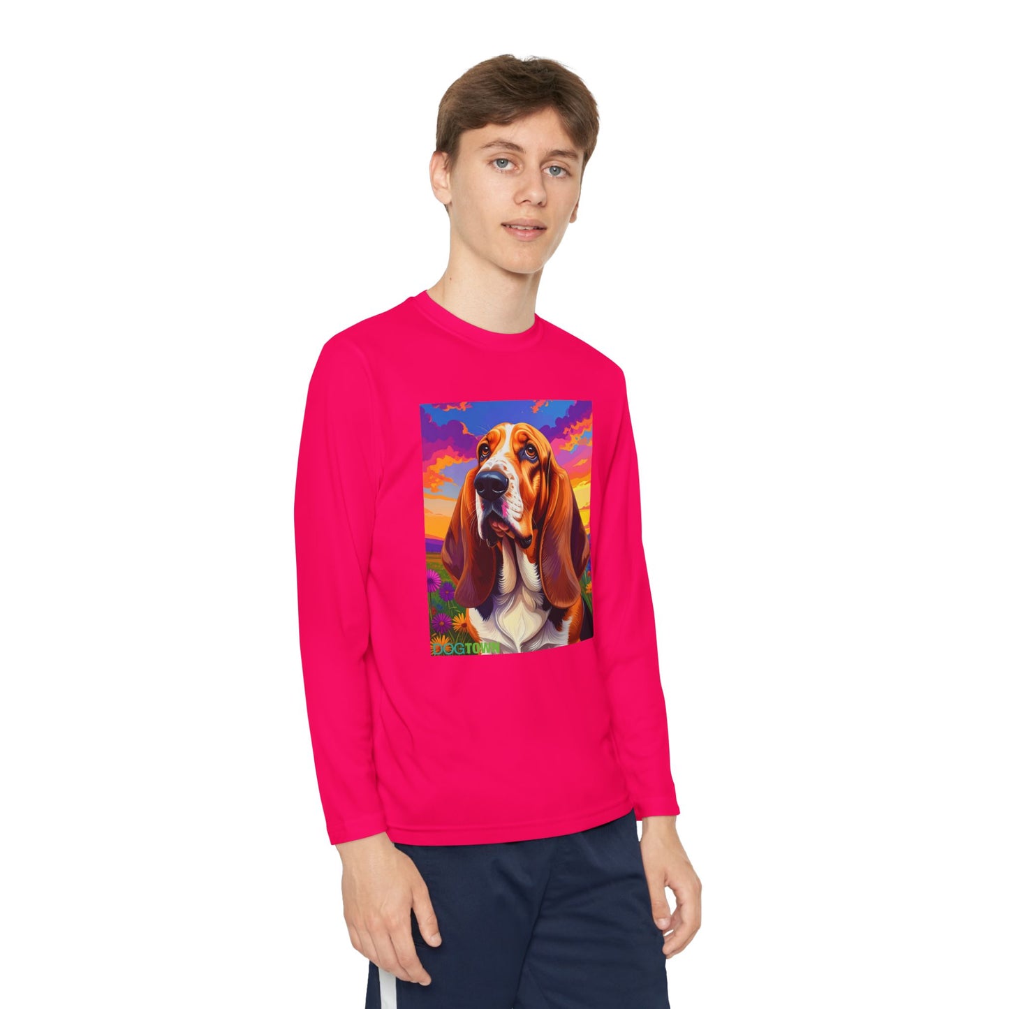 Pup Art Canvas - Kid's Sport Long Sleeve Tee (Basset Hound)