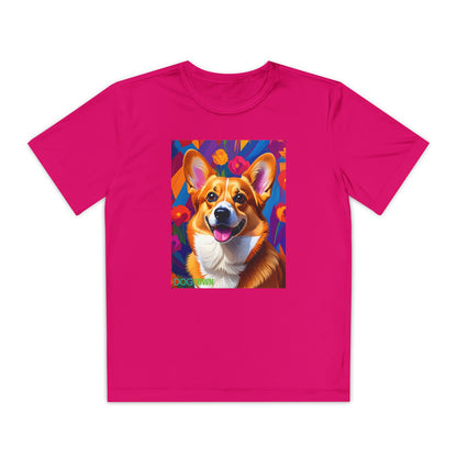 Pup Art Canvas - Kid's Sport Short Sleeve Tee (Corgi)