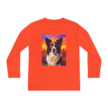 Pup Art Canvas - Kid's Sport Long Sleeve Tee (Border Collie)