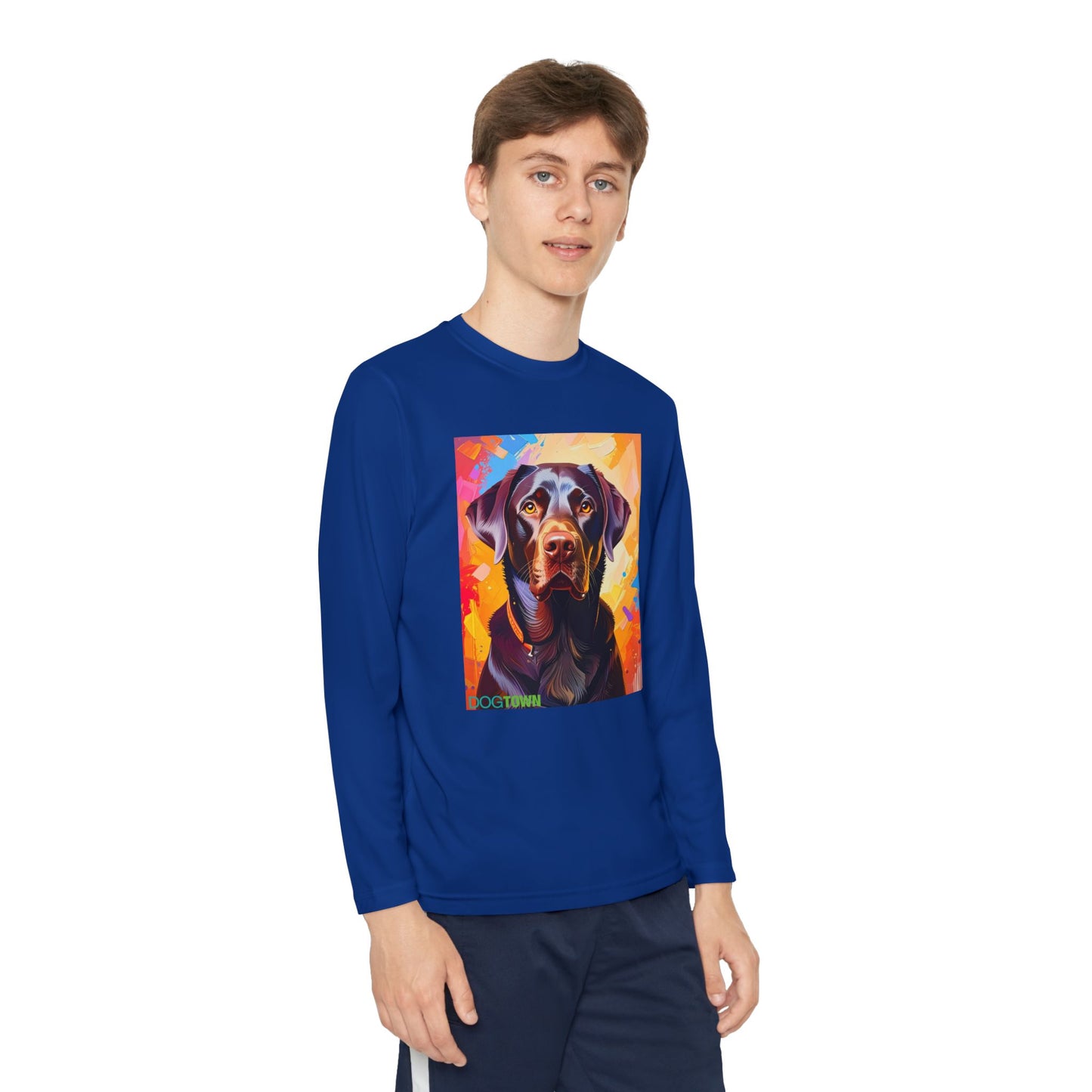 Pup Art Canvas - Kid's Sport Long Sleeve Tee (Chocolate Lab)