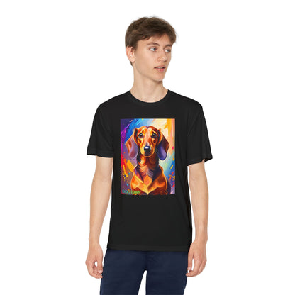 Pup Art Canvas - Kid's Sport Short Sleeve Tee (Dachshund)