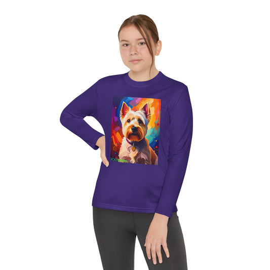 Pup Art Canvas - Kid's Sport Long Sleeve Tee  (West Highland White Terrier)