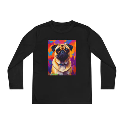 Pup Art Canvas - Kid's Sport Long Sleeve Tee (Pug)