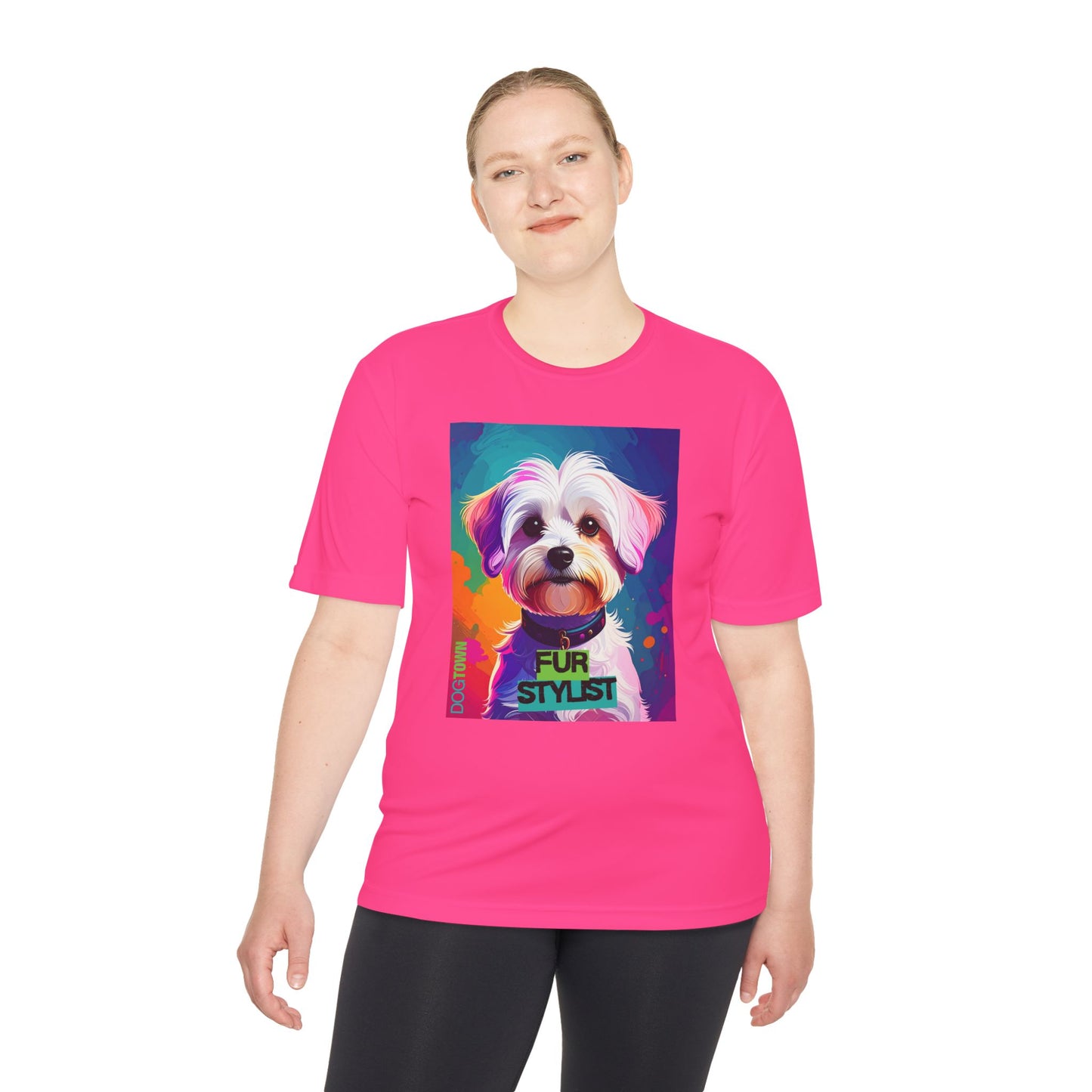 Dogtown Fur Stylist Groomer Shirt (Colorful with White Poodle)