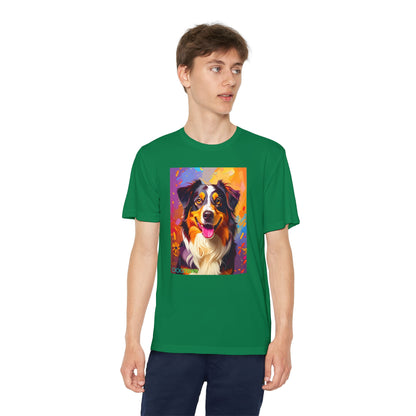 Pup Art Canvas - Kid's Sport Short Sleeve Tee (Australian Shepherd)