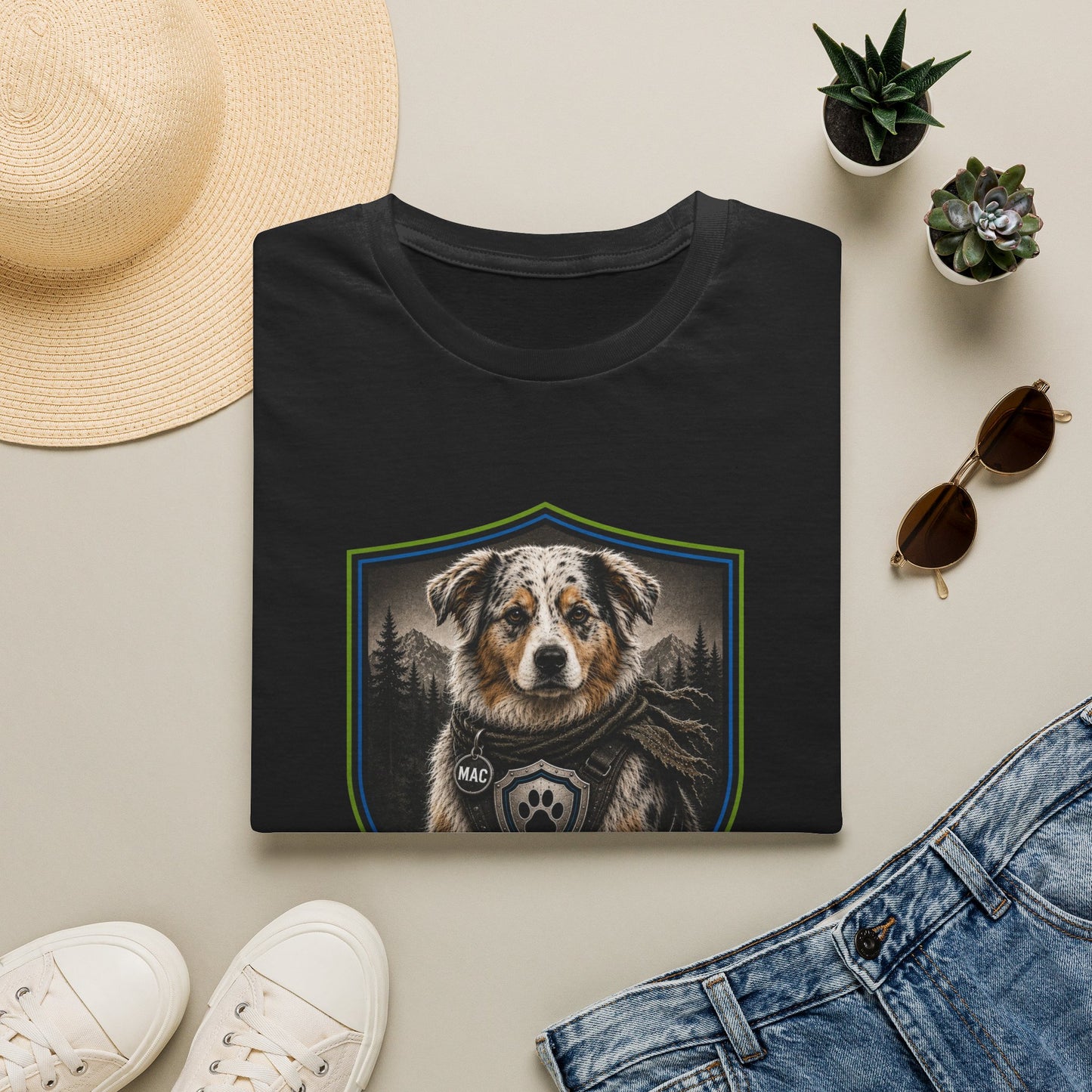 Weekend Warrior Dog T-Shirt — Australian Shepherd Badge Graphic