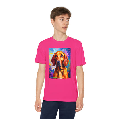 Pup Art Canvas - Kid's Sport Short Sleeve Tee (Redbone Coonhound)