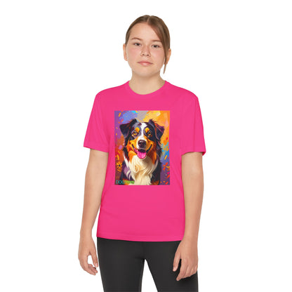 Pup Art Canvas - Kid's Sport Short Sleeve Tee (Australian Shepherd)