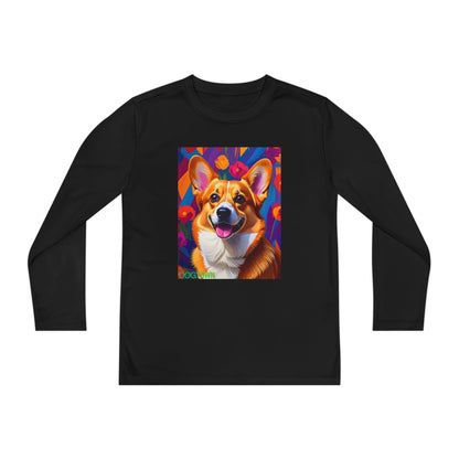 Pup Art Canvas - Kid's Sport Long Sleeve Tee (Corgi)