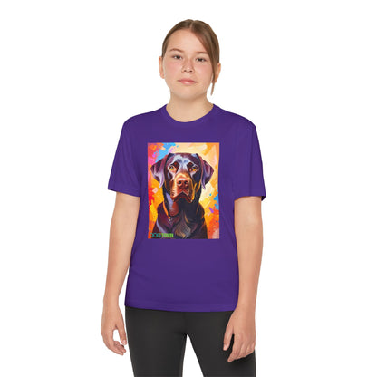 Pup Art Canvas - Kid's Sport Short Sleeve Tee (Chocolate Lab)