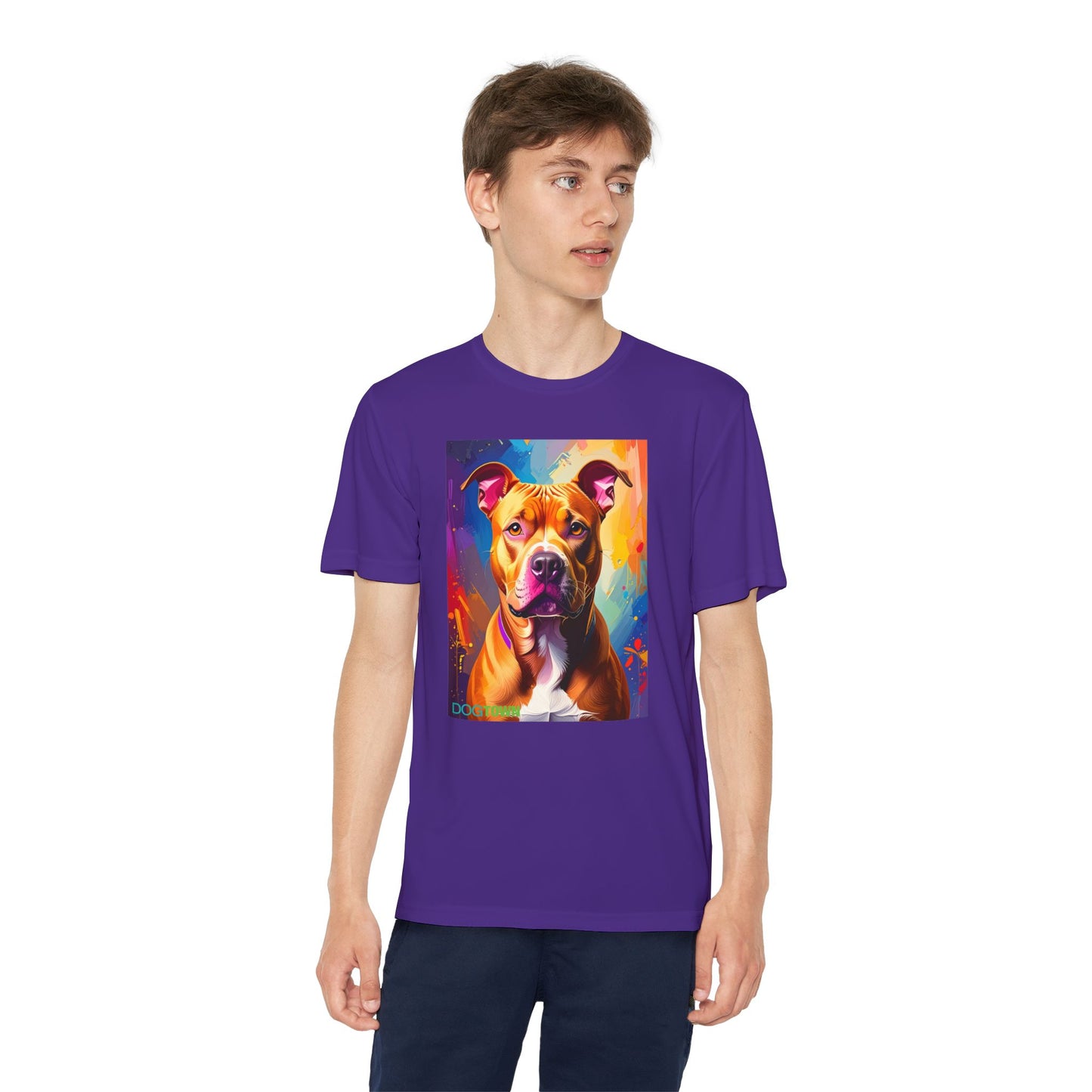 Pup Art Canvas - Kid's Sport Short Sleeve Tee (Pit Bull)