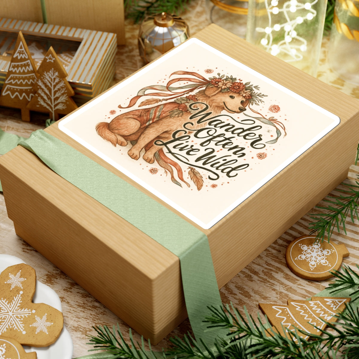 Dogtown Boho Revival "Wander Often, Live Wild" Kiss-Cut Stickers (Golden Retriever)