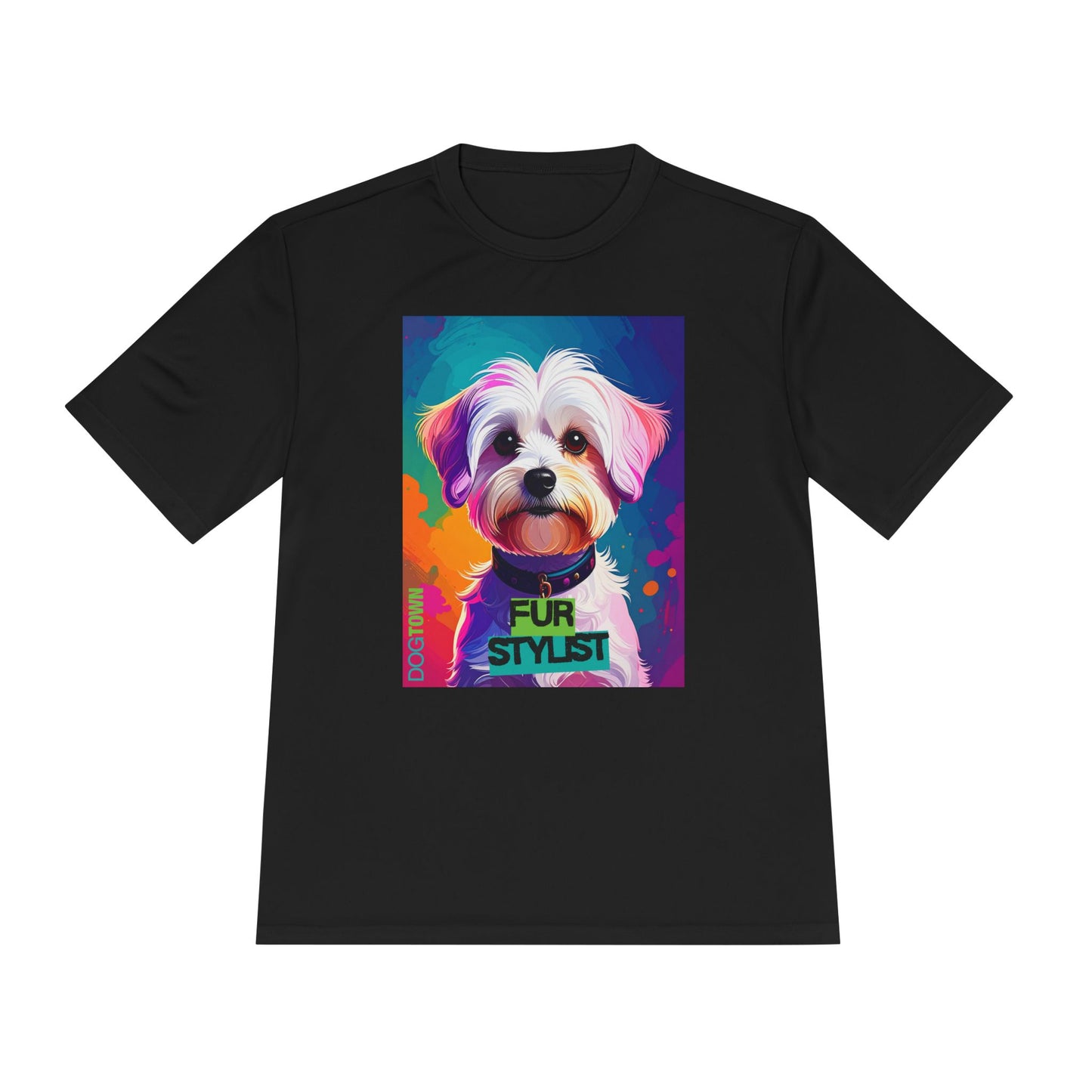 Dogtown Fur Stylist Groomer Shirt (Colorful with White Poodle)