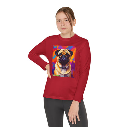 Pup Art Canvas - Kid's Sport Long Sleeve Tee (Pug)