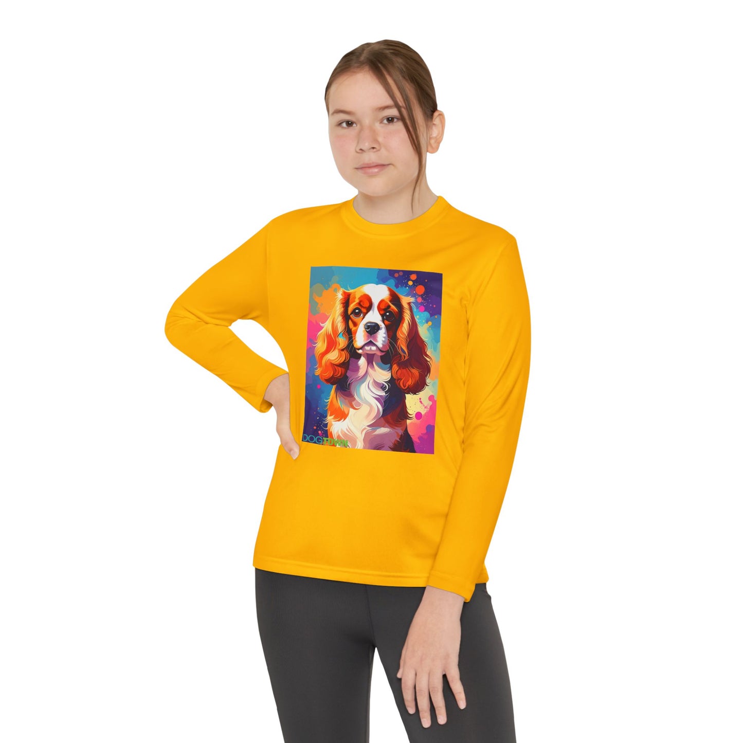 Pup Art Canvas - Kid's Sport Long Sleeve Tee (Cavalier King Charles Spaniel)