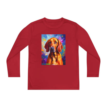 Pup Art Canvas - Kid's Sport Long Sleeve Tee (Redbone Coonhound)
