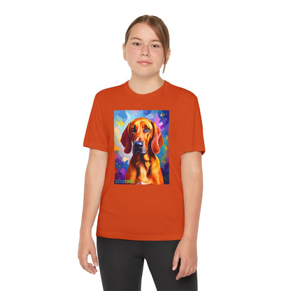 Pup Art Canvas - Kid's Sport Short Sleeve Tee (Redbone Coonhound)